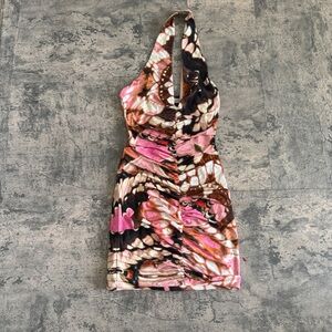 REVOLVE Pink and Brown Ruched Cocktail Dress